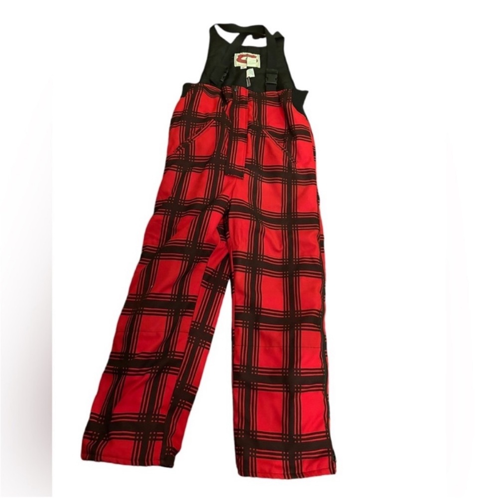 L.L. Bean Maine Hunting Guide Red Plaid Snowpants Bibs Men's size Large